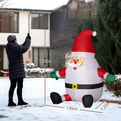 Rootz Inflatable Santa Claus Decoration - Christmas Decor - LED Rotating Light - Polyester - 184cm x 125cm x 183cm