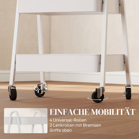 Rootz 3 Level Serving Cart - Kitchen Trolley - Rolling Storage - Smooth Movement - White - 29.8cm x 74.5cm