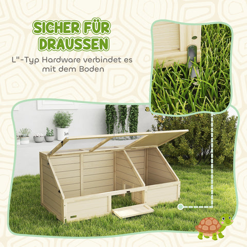 Rootz Turtle Box Outdoor Turtle Enclosure – Tortoise Habitat, Shelter – Easy Open Lid, Bottomless Access – Secure & Spacious – 120x55x20/50cm