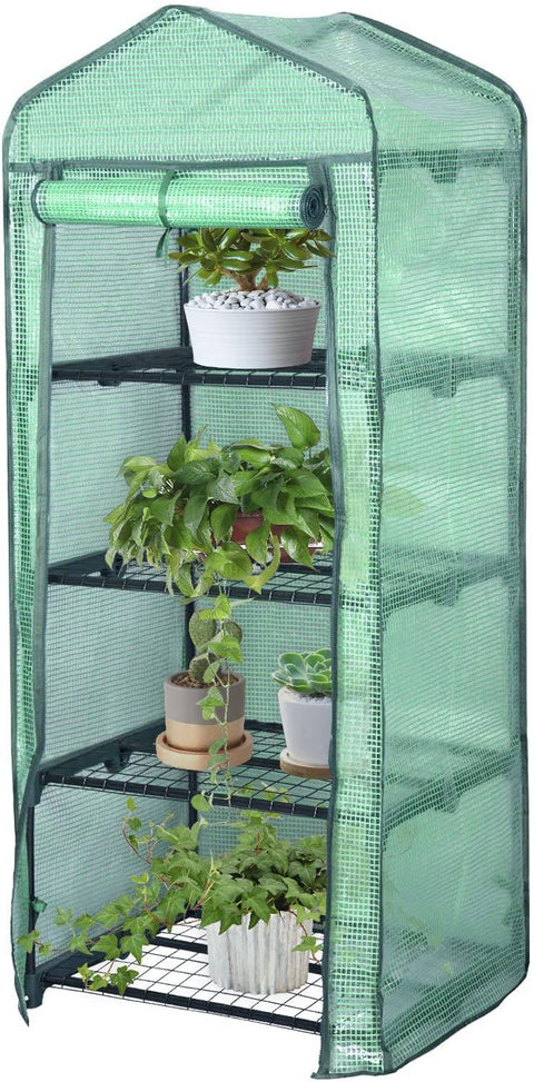 Rootz Foil Greenhouse 2/3 Tiers - Small Greenhouse - Tomato House - Plant Protector - 69cm x 49cm x 158cm - 140g/m2 PE Mesh