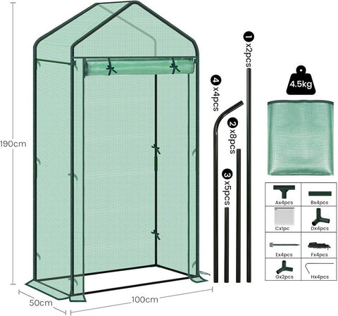 Rootz Foil Greenhouse - Garden House - Plant Shelter - Optimizes Plant Growth - 100x50x190cm - Green - Durable Steel Frame