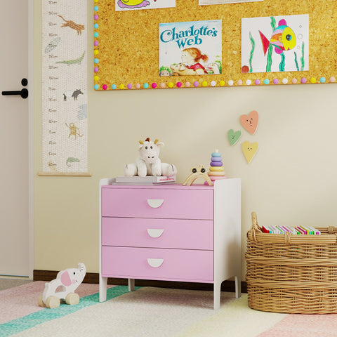 Rootz Children's Chest of Drawers - Kids Storage Cabinet - Pink and White Dresser - Promotes Independence - 60L x 40W x 60H cm