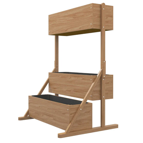 Rootz Raised Bed - 3 Flower Boxes - Weatherproof - Drainage Holes - Inner Lining - Natural Wood Frame - 108 x 80 x 140cm