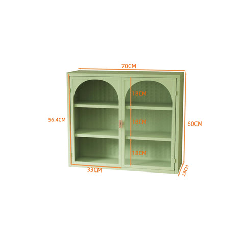 Rootz Modern Wall Cabinet - Glass Door Cabinet - Two-Door Storage - Durable Iron and Glass - 70cm x 23cm x 60cm