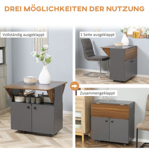 Rootz Folding Dining Table - Convertible Table - Expandable Table - Space-Saving - Grey and Brown - 70cm x 83cm x 75cm