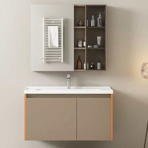 Rootz Light Brown Bathroom Furniture Set - Washbasin Cabinet - Vanity Unit - Easy to Clean - 90cm x 47cm x 48cm & Mirror Cabinet 80cm x 12cm x 75cm