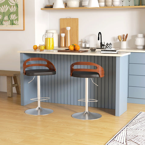 Rootz Set of 2 Bar Stools - High Chairs - Swivel Stools - Ergonomic Comfort - 46.5L x 44.5W x 79-100H cm