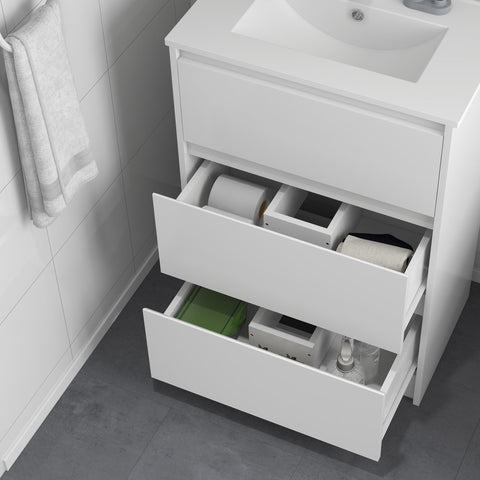 Rootz Bathroom Cabinet - Vanity Unit - White - 2 Drawers - Space-Saving Design - 61cm x 37cm x 88cm
