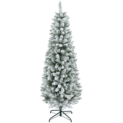 Rootz Snow Flocked Christmas Tree - Artificial Tree - Slim Fir - Flame Retardant - Steel Base - Ø65cm x 180cmHeight