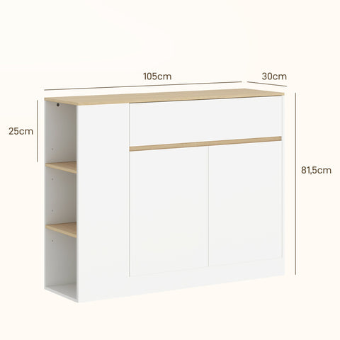 Rootz Sideboard Cabinet - Large Storage Organiser - Console Table - Ample Storage - 105 x 30 x 81.5cm - Modern White - Brown Finish