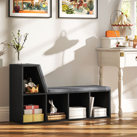 Rootz Bookshelf Bank 2 in 1 - Storage Shelf - Shoe Rack - Comfort Seating - 108 x 30 x 60 cm - Black Grey