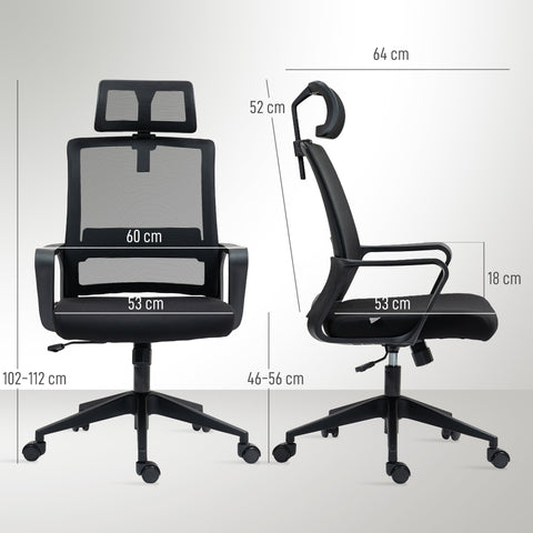 Rootz Adjustable Office Chair - Desk Chair - Swivel Chair - Neck Support - Black - 60cm x 64cm x 102-112cm