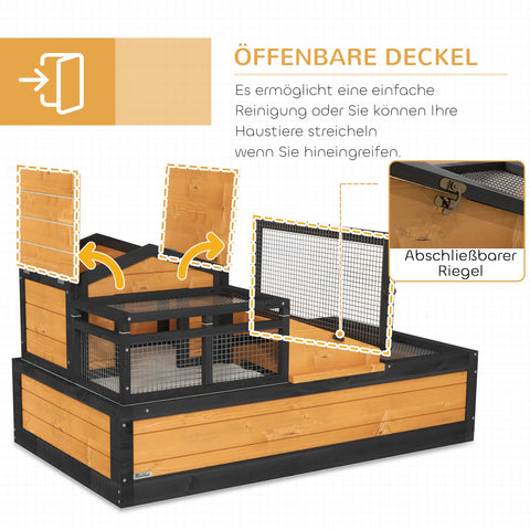 Rootz Debut House for Turtles - Pet Habitat - Animal Shelter - Fir Wood - Easy Cleaning - 112cm x 65cm x 60cm - Yellow