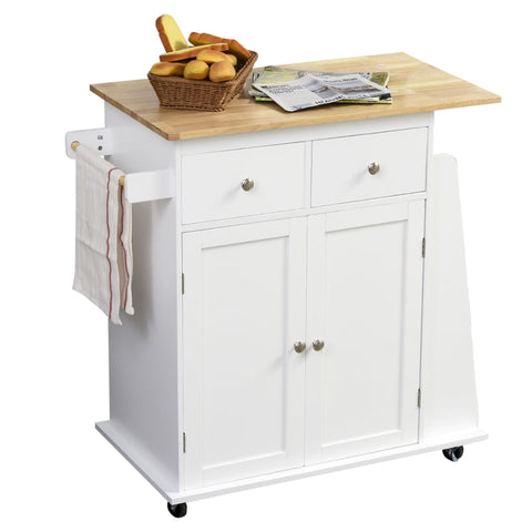 Rootz Kitchen Trolley with Wheels - Serving Cart - Mobile Kitchen Island - Ample Storage - 3-Tier Spice Rack - Durable P2 MDF - 89W x 45D x 89.5H cm