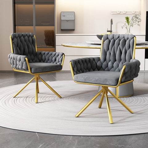 Rootz Velvet Dining Chair - Swivel Chair - Modern Armchair - 360° Rotation - 63cm x 50cm x 87cm
