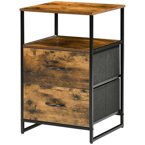 Rootz Bedside Table - Side Table - Industrial Cabinet - 2 Fabric Drawers - 45 x 40 x 70.5 cm - Robust Wood & Metal Design