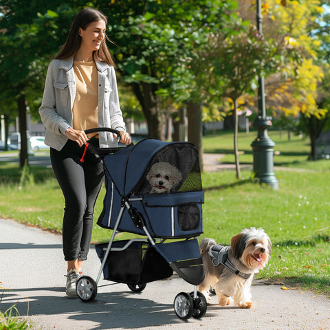 Rootz Dog Stroller - Collapsible Buggy - Foldable Pet Carriage - Comfortable Walks - 75cm x 45cm x 97cm