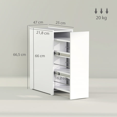 Rootz Narrow Bathroom Cabinet - Floor Cabinet - Freestanding Storage - Easy Glide Deep Drawers - 47cm x 25cm x 66.5cm