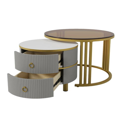 Rootz 2-in-1 Coffee Table Set - Modern Furniture - Elegant Tables - Ample Storage Space - 70 x 70 x 45 cm & 50 x 50 x 40 cm