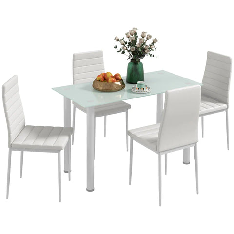 Rootz Dining Group - Dining Table With 4 Chairs - Modern Design - Glass Table - Faux Leather - White - 120cm x 60cm x 97cm