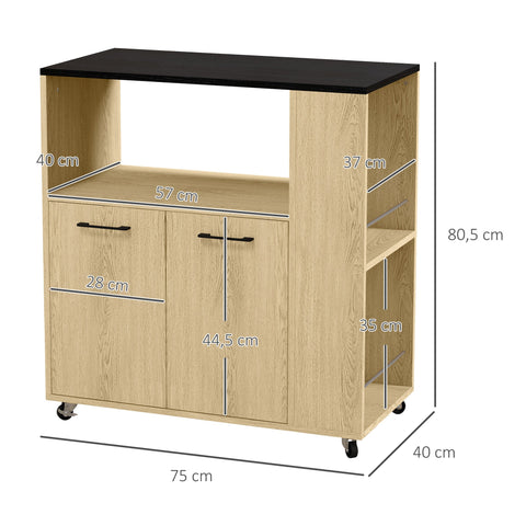 Rootz Kitchen Trolley - Multi-Storage Cart - Rolling Unit - Space-Saving Design - 75 x 40 x 80.5 cm