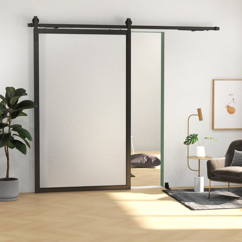 Rootz Sliding Door Hardware Kit - Barn Door System - Carbon Steel - Space Saving - Modern Style - 244cm x 0.5cm x 4cm