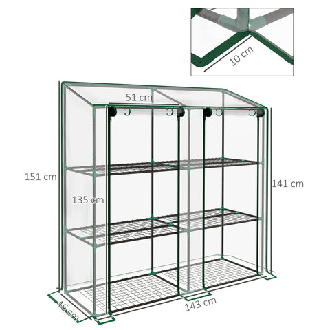 Rootz 3-Tier Mini Greenhouse - Compact Plant Stand - Garden Shelter - Protects Crops - 143L x 46W x 141/151H cm