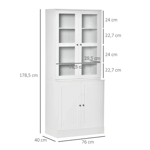 Rootz Book Case - Wall Shelf - 2 Shelves - Bedroom - Living Room - Cabinet Shelves - Elegant Look - High Quality MDF Board - Tempered Glass - White - 76L x 40W x 178.5H cm