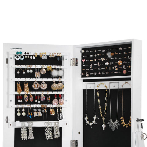 Rootz Jewelry Cabinet - White Dressing Mirror - Earring Organizer - Necklace Holder - MDF Material - 41.1cm x 36.5cm x 151.5cm