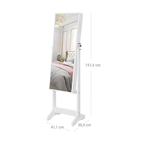 Rootz Jewelry Cabinet - White Dressing Mirror - Earring Organizer - Necklace Holder - MDF Material - 41.1cm x 36.5cm x 151.5cm