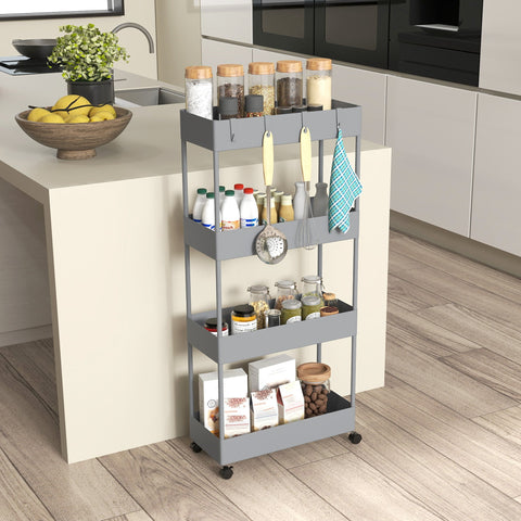 Rootz Kitchen Cart - Niche Car - Storage Trolley - Extra Space - Grey - 40cm x 19cm x 90cm