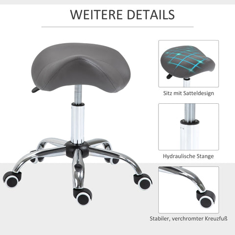 Rootz Rolling Stool - Ergonomic Chair - Adjustable Stool - Professional Use - Promotes Posture - Smooth Mobility - 52cm x 53cm x 49-61cm - Faux Leather
