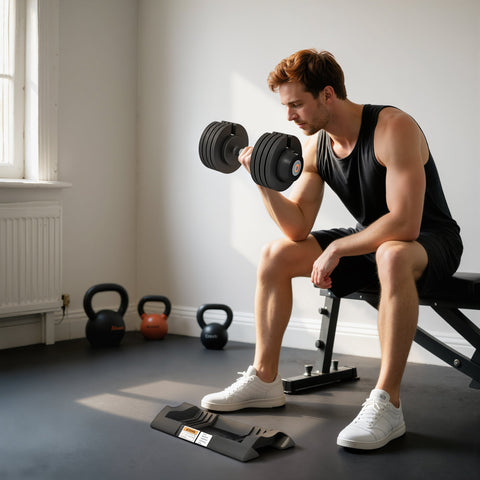 Rootz Adjustable Single Dumbbell - Free Weights - Strength Trainer - Non-Slip Handle - 7/13/18/24kg Black - Space-Saving - 37x18x18cm