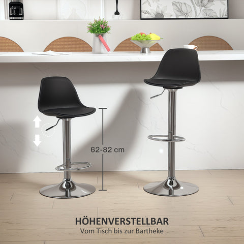 Rootz 2 Set Bar Stools - Bar Chairs - Swivel Chairs - Height Adjustable Comfort - 42x38x82-104 cm - Black and Silver