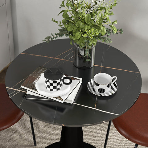 Rootz Dining Room Table - Kitchen Table - Dining Table - Elegant Style - Ø70cm x 74cm - Melamine Coated MDF - Powder-Coated Steel Frame