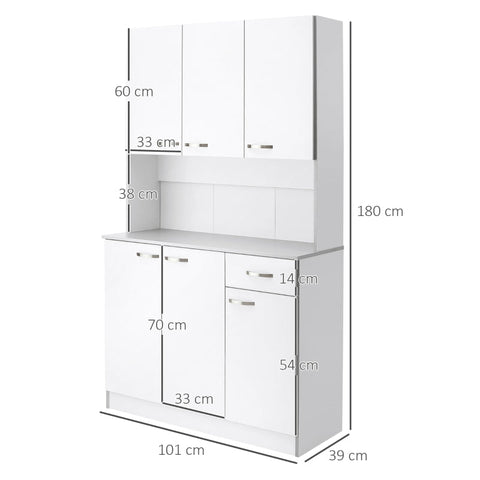 Rootz Kitchen Cabinet - Buffet Cupboard - Microwave Stand - Chipboard Material - 101cm x 39cm x 180cm