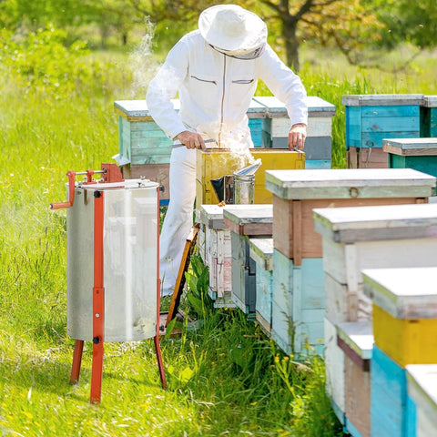 Rootz Honey Extractor - Honey Spinner - Honey Separator - Stainless Steel - Hand Crank - Adjustable Legs - Ø54 x 115 cm