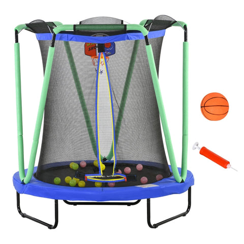 Rootz ZONEKIZ Children's Trampoline with Basketball Hoop - Kids Trampoline - Safety Net - Ultimate Fun - Excellent Stability - Durable Materials - Ø140 x 155H cm - Steel and Plastic