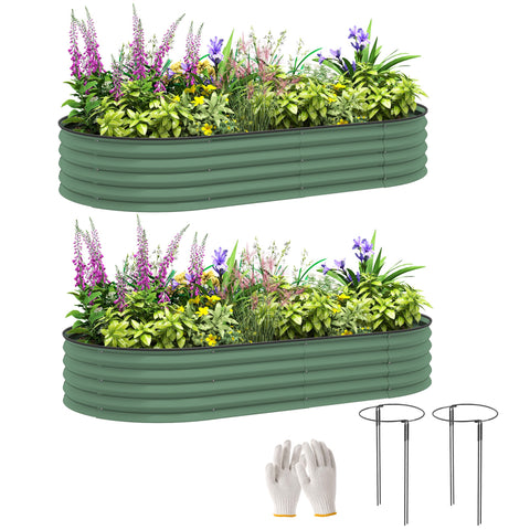 Rootz 2 Set Raised Beds for Garden - Outdoor Planters - Metal Plant Supports - Optimal Root Growth - 181 x 93 x 30 cm, Green Galvanized Steel