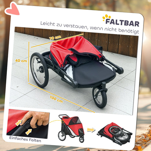Rootz Dog Buggy - Pet Stroller - Animal Carriage - Foldable Steel Frame with Lying Pillow - Red/Black - 111cm x 70cm x 97.5cm