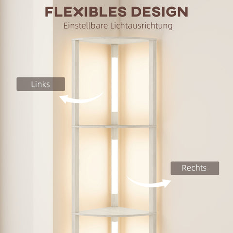 Rootz LED Floor Lamp Brown- Corner Shelf Light - Dimmable Standing Lamp - 4-Tier Storage - Warm White - 41x30x164cm - Space-Saving Design