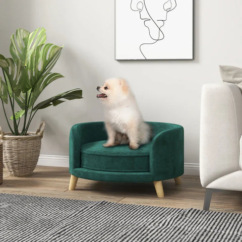 Rootz Dog Bed - Thick Cushion - Dog Sofa - Elegant Design - Pet Sofa - Eucolyptus - Eucalyptus Wood - Green - 68L x 68W x 35H cm