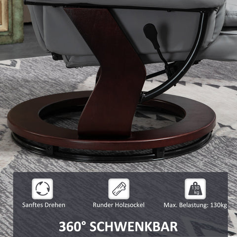 Rootz Reclining Swivel Chair with Stool - Relaxation Chair, Tilting Backrest - Faux Leather - 85x82x106 cm - 130 kg Capacity - Grey