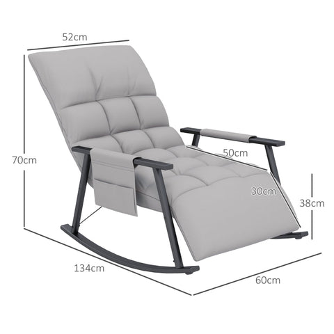 Rootz Rocking Chair - Adjustable Recliner - Relaxation Chair - 4-Level Footrest - 5-Level Backrest - Microfiber Cover - 134cm x 60cm x 70cm - Metal Frame - Gray