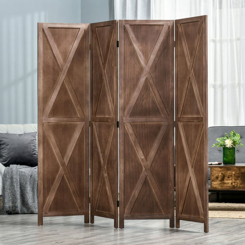 Rootz Interior Screen 4 Panels - Room Divider - Privacy Screen - Country-Chic Style - 182 x 170 cm - Walnut Finish
