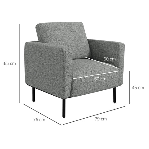 Rootz Lounge Armchair - 1-Seater - Fabric Chair - Linen Look - Maximum Comfort - 79 x 76 x 65 cm - Grey and Black