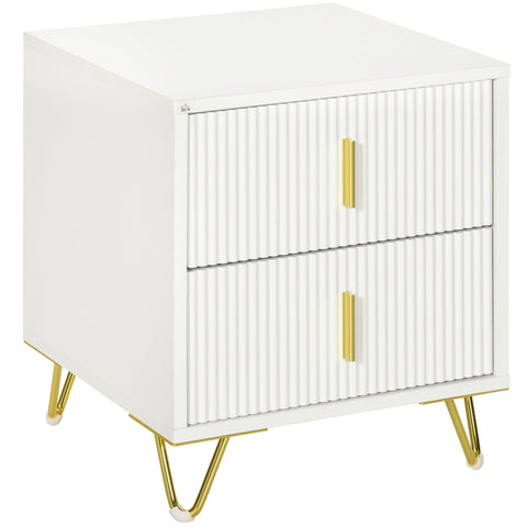 Rootz Bedside Table - Nightstand - Bedroom Storage - Compact & Durable - 40 x 40 x 47 cm - Art Deco Style - Gold & White Finish