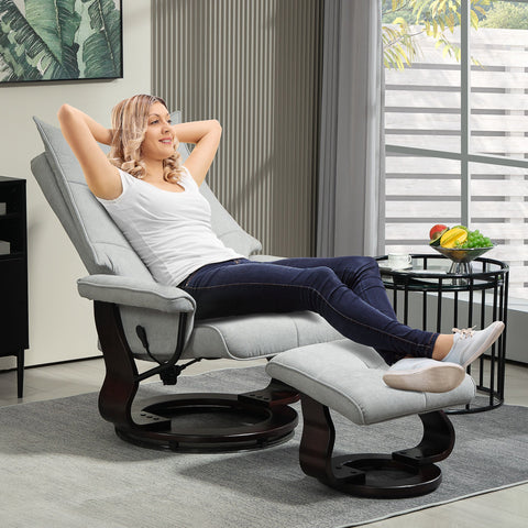 Rootz Recliner with Stool - Swivel Chair - Rocker Function - Velvet Comfort - 81x87x113cm / 81x110x105cm - Up to 150 kg - Grey