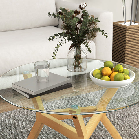 Rootz Round Coffee Table - Matched Glass - Living Room Table - Adjustable Foot Pads - Stable Design - Ø80 x 45H cm