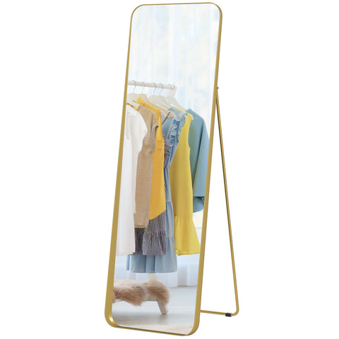 Rootz Full Body Mirror - Free-Standing - Tiltable Metal Frame - Elegant Gold - 160 x 50 cm - Full-View Design